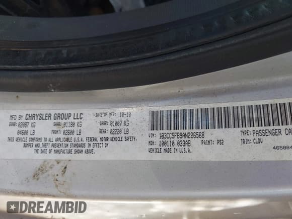 ✅ 2010 Dodge Avenger R/T • VIN: 1B3CC5FB9AN226568 • Lot: 43589761. Listed on IAAI with Not provided. Free auction sales archive from the USA and detailed vehicle history report at DreamBid. Image 9.