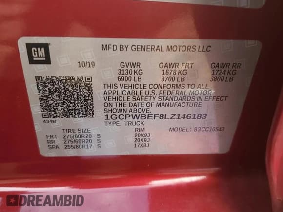 ✅ 2020 Chevrolet Silverado 1500 Custom • VIN: 1GCPWBEF8LZ146183 • Lot: 69061235. Wystawiony na Copart z przebiegiem 86 390 mil. Bezpłatny archiwum sprzedaży aukcyjnych z USA i szczegółowy raport historii pojazdu na DreamBid. Zdjęcie 12.