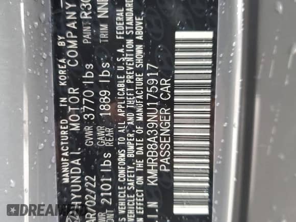 2022 Hyundai Venue SE with VIN KMHRB8A39NU175917, listed as a Copart auction lot 72757694 with 20,776 mi miles and Salvage title. Bid and sale history available at DreamBid. Image 13.