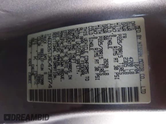 ✅ 2004 Nissan Frontier XE • VIN: 1N6DD26T34C479874 • Лот: 43663754. Опубликован ранее на IAAI с пробегом 159 110 миль. Бесплатный доступ к архиву аукционных продаж из США и подробный отчёт об истории автомобиля на DreamBid. Изображение 9.