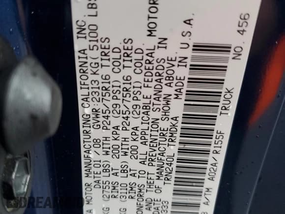 ✅ 2008 Toyota Tacoma • VIN: 5TEPX42N18Z536333 • Lot: 84297345. Wystawiony na Copart z przebiegiem 340 226 mil. Bezpłatny archiwum sprzedaży aukcyjnych z USA i szczegółowy raport historii pojazdu na DreamBid. Zdjęcie 12.