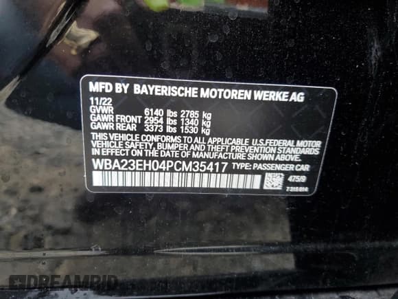 ✅ 2023 BMW 7 Series 740i • VIN: WBA23EH04PCM35417 • Лот: 64016503. Опубликован ранее на Copart с пробегом 12 425 миль. Бесплатный доступ к архиву аукционных продаж из США и подробный отчёт об истории автомобиля на DreamBid. Изображение 12.