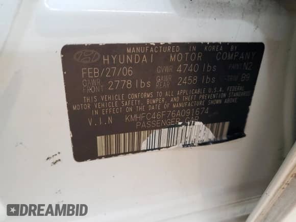 2006 Hyundai Azera SE с VIN KMHFC46F76A091674, выставлен на аукционе Copart как лот 47878195 с пробегом 204 930 миль миль и Чистый • Clean title. История ставок и продаж доступна на DreamBid. Изображение 12.