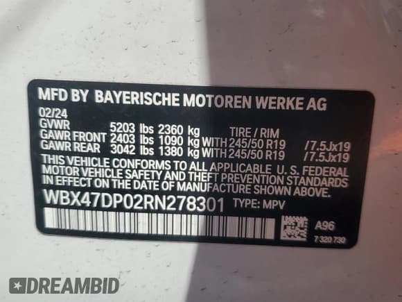 ✅ 2024 BMW X3 sDrive30i • VIN: WBX47DP02RN278301 • Lot: 80825455. Listed on Copart with 5,742 mi. Free auction sales archive from the USA and detailed vehicle history report at DreamBid. Image 13.