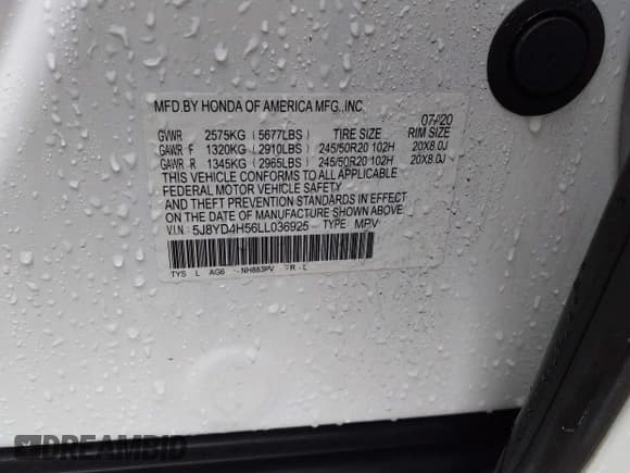 ✅ 2020 Acura MDX Technology • VIN: 5J8YD4H56LL036925 • Lot: 43789605. Listed on IAAI with 56,477 mi. Free auction sales archive from the USA and detailed vehicle history report at DreamBid. Image 9.