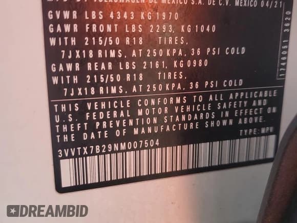 ✅ 2022 Volkswagen Taos SE • VIN: 3VVTX7B29NM007504 • Лот: 80294505. Опубликован ранее на Copart с пробегом 81 231 миль. Бесплатный доступ к архиву аукционных продаж из США и подробный отчёт об истории автомобиля на DreamBid. Изображение 13.