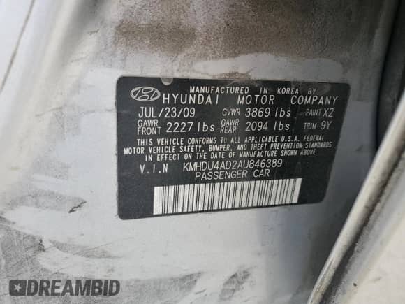 2010 Hyundai Elantra GLS z VIN KMHDU4AD2AU846389, wystawiony jako Copart lot #57623884 z przebiegiem Nie podano mil oraz Szkoda całkowita • Salvage title. Historia ofert i sprzedaży dostępna na DreamBid. Obrazek 13.