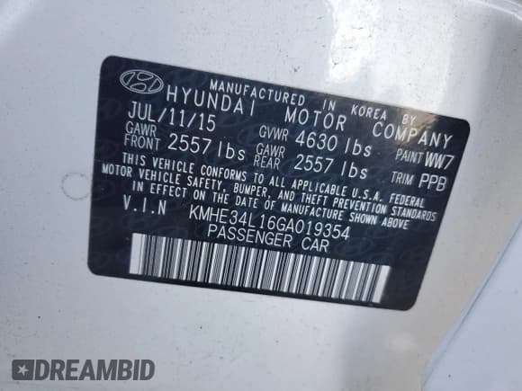 ✅ 2016 Hyundai Sonata Limited • VIN: KMHE34L16GA019354 • Lot: 91103385. Listed on Copart with 75,677 mi. Free auction sales archive from the USA and detailed vehicle history report at DreamBid. Image 12.
