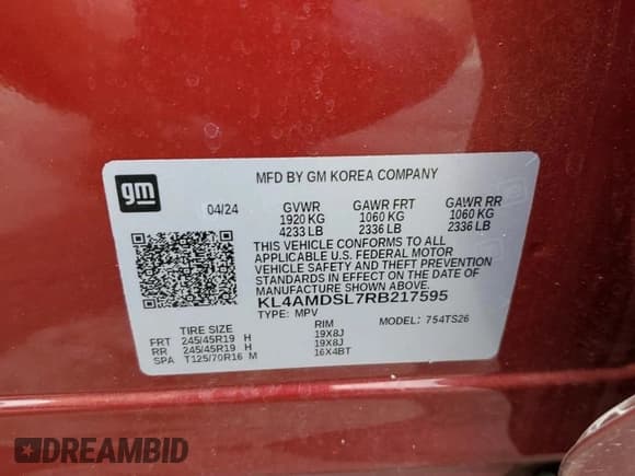 ✅ 2024 Buick Encore GX Sport Touring • VIN: KL4AMDSL7RB217595 • Lot: 93082125. Listed on Copart with 17,504 mi. Free auction sales archive from the USA and detailed vehicle history report at DreamBid. Image 12.