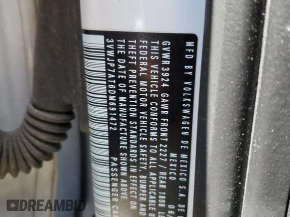 ✅ 2013 Volkswagen Beetle 2.5L • VIN: 3VWJP7AT6DM691472 • Lot: 70484795. Listed on Copart with 114,457 mi. Free auction sales archive from the USA and detailed vehicle history report at DreamBid. Image 12.