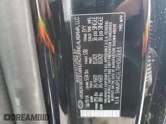 ✅ 2024 Hyundai Santa Fe Calligraphy • VIN: 5NMP54GL7RH067683 • Lot: 47748415. Listed on Copart with 11,667 mi. Free auction sales archive from the USA and detailed vehicle history report at DreamBid. Image 14.