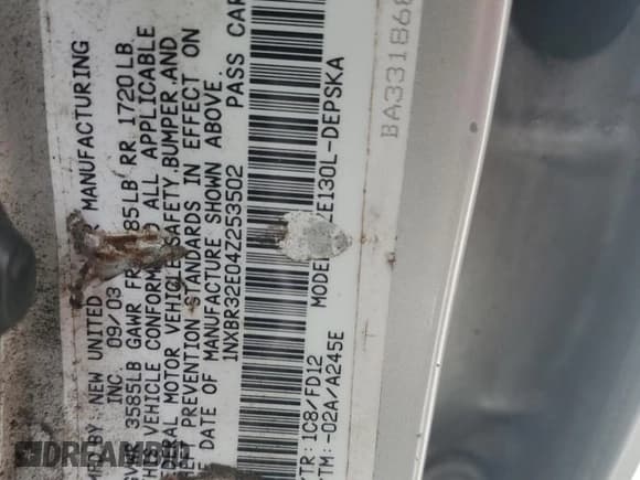 ✅ 2004 Toyota Corolla S • VIN: 1NXBR32E04Z253502 • Lot: 91791215. Wystawiony na Copart z przebiegiem 194 370 mil. Bezpłatny archiwum sprzedaży aukcyjnych z USA i szczegółowy raport historii pojazdu na DreamBid. Zdjęcie 12.