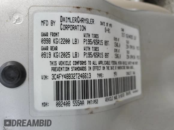 ✅ 2002 Chrysler PT Cruiser • VIN: 3C4FY48B32T246613 • Лот: 52969915. Опубликован ранее на Copart с пробегом 104 273 миль. Бесплатный доступ к архиву аукционных продаж из США и подробный отчёт об истории автомобиля на DreamBid. Изображение 12.