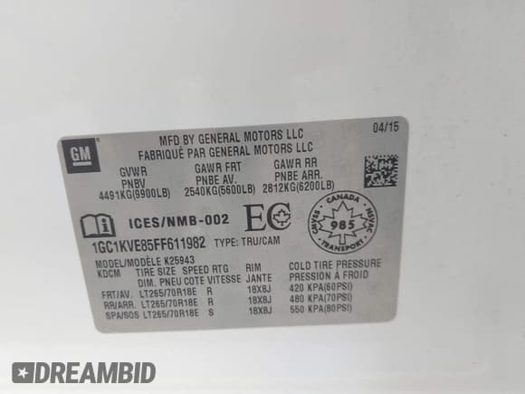 ✅ 2015 Chevrolet Silverado 2500HD LT • VIN: 1GC1KVE85FF611982 • Lot: 42755814. Listed on IAAI with 130,712 mi. Free auction sales archive from the USA and detailed vehicle history report at DreamBid. Image 9.