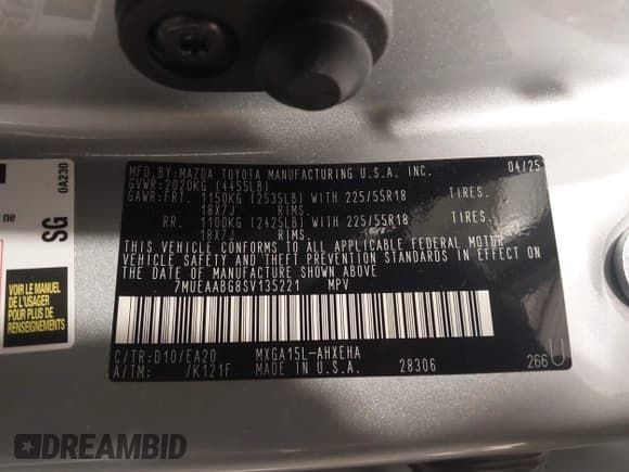 ✅ 2025 Toyota Corolla Cross XLE • VIN: 7MUEAABG8SV135221 • Лот: 43839406. Опубликован ранее на IAAI с пробегом 12 073 миль. Бесплатный доступ к архиву аукционных продаж из США и подробный отчёт об истории автомобиля на DreamBid. Изображение 9.