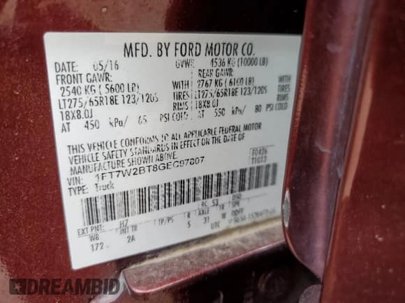 ✅ 2016 Ford F-250 Lariat • VIN: 1FT7W2BT8GEC97807 • Lot: 53368515. Listed on Copart with 317,999 mi. Free auction sales archive from the USA and detailed vehicle history report at DreamBid. Image 12.