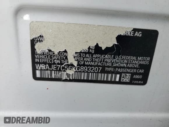 ✅ 2019 BMW 5 Series 540i xDrive • VIN: WBAJE7C56KG893207 • Лот: 90551425. Опубликован ранее на Copart с пробегом Не указан. Бесплатный доступ к архиву аукционных продаж из США и подробный отчёт об истории автомобиля на DreamBid. Изображение 12.