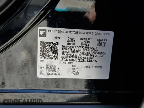 2025 Chevrolet Equinox AWD LT z VIN 3GNAXPEG1SL134737, wystawiony jako Copart lot #53182575 z przebiegiem 1 497 mil mil oraz Szkoda całkowita • Salvage title. Historia ofert i sprzedaży dostępna na DreamBid. Obrazek 16.