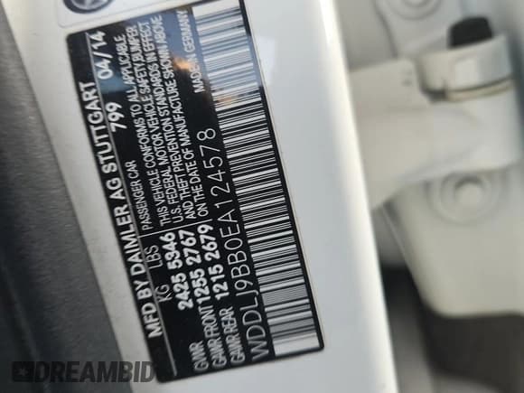 ✅ 2014 Mercedes-Benz CLS 550 • VIN: WDDLJ9BB0EA124578 • Lot: 62936275. Listed on Copart with Not provided. Free auction sales archive from the USA and detailed vehicle history report at DreamBid. Image 12.