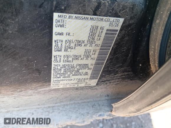 ✅ 2016 Nissan Frontier SV • VIN: 1N6AD0FV5GN776260 • Lot: 57173355. Listed on Copart with 108,994 mi. Free auction sales archive from the USA and detailed vehicle history report at DreamBid. Image 13.