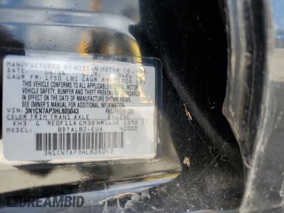 ✅ 2017 Nissan Versa SV • VIN: 3N1CN7AP3HL805043 • Lot: 89459335. Listed on Copart with 40,401 mi. Free auction sales archive from the USA and detailed vehicle history report at DreamBid. Image 12.