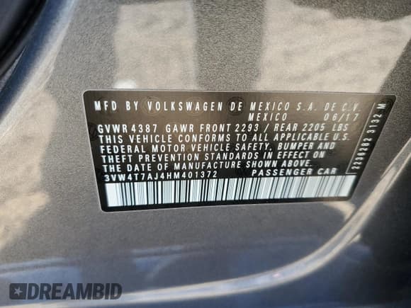 ✅ 2017 Volkswagen Jetta GLI • VIN: 3VW4T7AJ4HM401372 • Lot: 85430855. Listed on Copart with 65,260 mi. Free auction sales archive from the USA and detailed vehicle history report at DreamBid. Image 12.