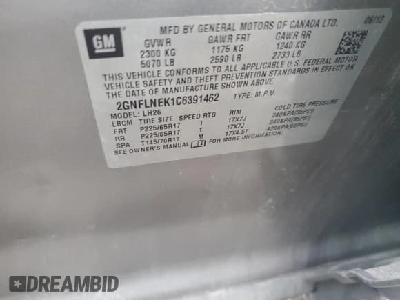 ✅ 2012 Chevrolet Equinox 2LT • VIN: 2GNFLNEK1C6391462 • Lot: 92850645. Listed on Copart with 154,932 mi. Free auction sales archive from the USA and detailed vehicle history report at DreamBid. Image 13.