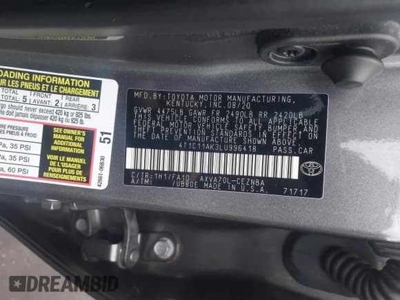 ✅ 2020 Toyota Camry LE • VIN: 4T1C11AK3LU996418 • Lot: 43528082. Wystawiony na IAAI z przebiegiem 33 532 mil. Bezpłatny archiwum sprzedaży aukcyjnych z USA i szczegółowy raport historii pojazdu na DreamBid. Zdjęcie 9.