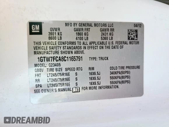 ✅ 2012 GMC Savana Cargo • VIN: 1GTW7FCA8C1165791 • Lot: 52697885. Listed on Copart with 117,489 mi. Free auction sales archive from the USA and detailed vehicle history report at DreamBid. Image 14.