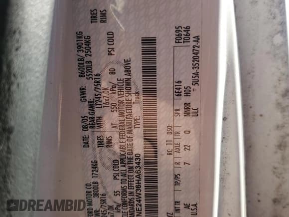 ✅ 2006 Ford Econoline Cargo • VIN: 1FTNE24W36HA63430 • Lot: 53703825. Listed on Copart with 99,237 mi. Free auction sales archive from the USA and detailed vehicle history report at DreamBid. Image 13.