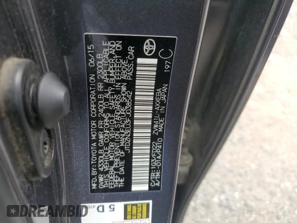 ✅ 2015 Toyota Prius Two • VIN: JTDZN3EU3FJ038542 • Lot: 55767545. Listed on Copart with 297,016 mi. Free auction sales archive from the USA and detailed vehicle history report at DreamBid. Image 12.