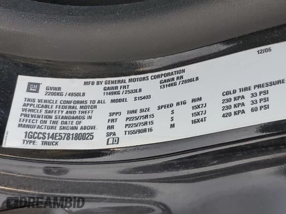 ✅ 2007 Chevrolet Colorado Work Truck • VIN: 1GCCS14E578180025 • Лот: 71506335. Опубликован ранее на Copart с пробегом 212 615 миль. Бесплатный доступ к архиву аукционных продаж из США и подробный отчёт об истории автомобиля на DreamBid. Изображение 13.