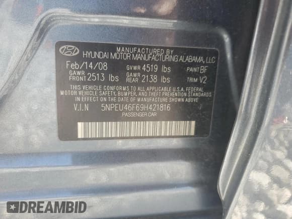 ✅ 2009 Hyundai Sonata Limited • VIN: 5NPEU46F69H421816 • Лот: 77009824. Опубликован ранее на Copart с пробегом 129 294 миль. Бесплатный доступ к архиву аукционных продаж из США и подробный отчёт об истории автомобиля на DreamBid. Изображение 12.