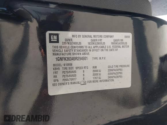 2009 Chevrolet Suburban LTZ с VIN 1GNFK36349R294901, выставлен на аукционе IAAI как лот 42160500 с пробегом 178 800 миль миль и . История ставок и продаж доступна на DreamBid. Изображение 9.