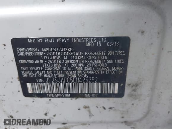 ✅ 2014 Subaru Forester Touring • VIN: JF2SJAPC5EH425252 • Lot: 43847572. Listed on IAAI with 213,349 mi. Free auction sales archive from the USA and detailed vehicle history report at DreamBid. Image 9.