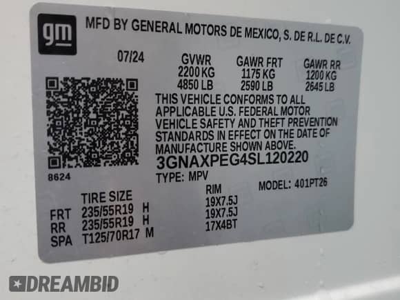 2025 Chevrolet Equinox AWD LT с VIN 3GNAXPEG4SL120220, выставлен на аукционе Copart как лот 47777765 с пробегом 3 083 миль миль и Чистый • Clean title. История ставок и продаж доступна на DreamBid. Изображение 13.