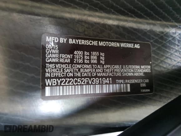 ✅ 2015 BMW i8 • VIN: WBY2Z2C52FV391941 • Лот: 61434155. Опубликован ранее на Copart с пробегом 19 334 миль. Бесплатный доступ к архиву аукционных продаж из США и подробный отчёт об истории автомобиля на DreamBid. Изображение 12.