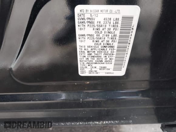 ✅ 2012 Nissan Rogue S • VIN: JN8AS5MV8CW415039 • Lot: 43167747. Wystawiony na IAAI z przebiegiem 131 130 mil. Bezpłatny archiwum sprzedaży aukcyjnych z USA i szczegółowy raport historii pojazdu na DreamBid. Zdjęcie 9.