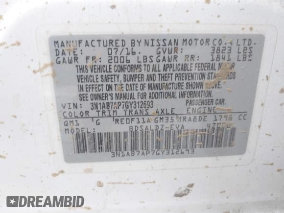 ✅ 2016 Nissan Sentra SR • VIN: 3N1AB7AP7GY312693 • Lot: 43118487. Listed on IAAI with 185,098 mi. Free auction sales archive from the USA and detailed vehicle history report at DreamBid. Image 9.