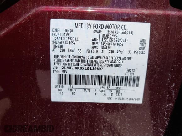 ✅ 2020 Lincoln Nautilus Reserve • VIN: 2LMPJ6K9XLBL29897 • Лот: 42233927. Опубликован ранее на IAAI с пробегом 81 683 миль. Бесплатный доступ к архиву аукционных продаж из США и подробный отчёт об истории автомобиля на DreamBid. Изображение 9.