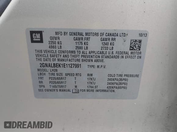 ✅ 2014 Chevrolet Equinox LT • VIN: 2GNALBEK1E1127991 • Lot: 43450369. Listed on IAAI with 154,772 mi. Free auction sales archive from the USA and detailed vehicle history report at DreamBid. Image 9.