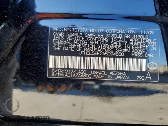 ✅ 2010 Lexus LS 460 • VIN: JTHBL5EF2A5094850 • Lot: 94471175. Listed on Copart with 132,696 mi. Free auction sales archive from the USA and detailed vehicle history report at DreamBid. Image 13.