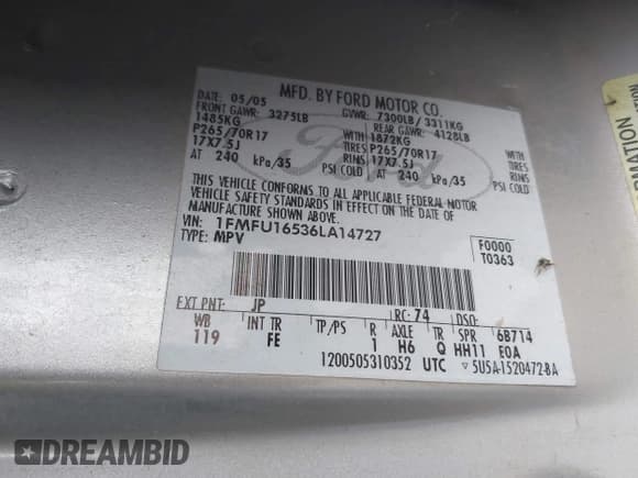 ✅ 2006 Ford Expedition Special Service • VIN: 1FMFU16536LA14727 • Лот: 43645458. Опубликован ранее на IAAI с пробегом 129 231 миль. Бесплатный доступ к архиву аукционных продаж из США и подробный отчёт об истории автомобиля на DreamBid. Изображение 9.