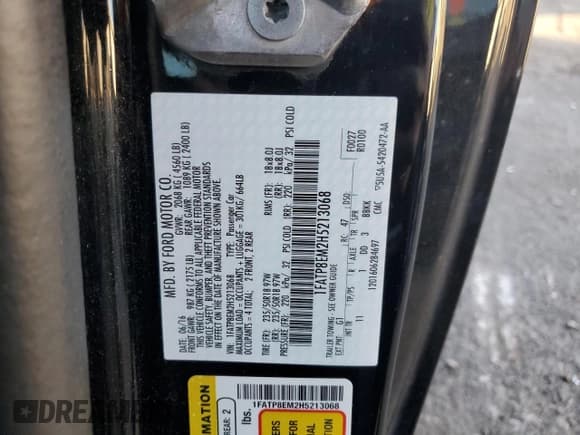 ✅ 2017 Ford Mustang V6 • VIN: 1FATP8EM2H5213068 • Lot: 44364015. Listed on Copart with 59,916 mi. Free auction sales archive from the USA and detailed vehicle history report at DreamBid. Image 12.