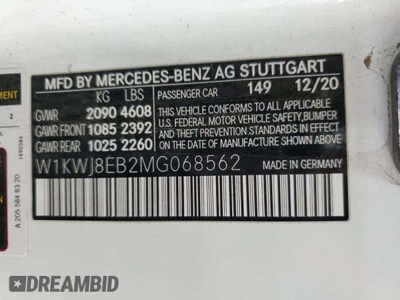 ✅ 2021 Mercedes-Benz C 300 • VIN: W1KWJ8EB2MG068562 • Лот: 82589505. Опубликован ранее на Copart с пробегом Не указан. Бесплатный доступ к архиву аукционных продаж из США и подробный отчёт об истории автомобиля на DreamBid. Изображение 12.