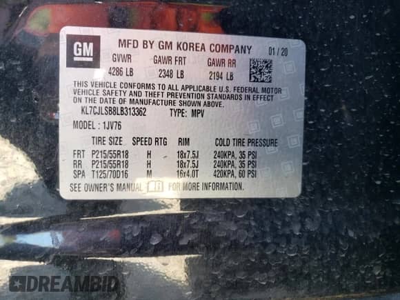 2020 Chevrolet Trax LT with VIN KL7CJLSB8LB313362, listed as a Copart auction lot 86784055 with 83,544 mi miles and Salvage title. Bid and sale history available at DreamBid. Image 13.