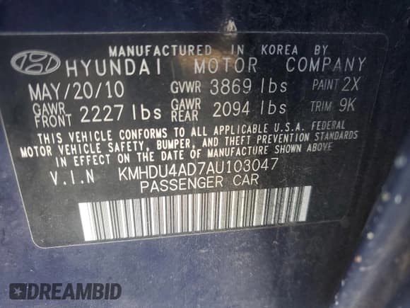 ✅ 2010 Hyundai Elantra SE • VIN: KMHDU4AD7AU103047 • Lot: 89904515. Listed on Copart with 108,075 mi. Free auction sales archive from the USA and detailed vehicle history report at DreamBid. Image 12.