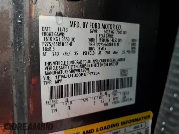 ✅ 2014 Ford Expedition XLT • VIN: 1FMJU1J50EEF17264 • Lot: 91066315. Wystawiony na Copart z przebiegiem 116 674 mil. Bezpłatny archiwum sprzedaży aukcyjnych z USA i szczegółowy raport historii pojazdu na DreamBid. Zdjęcie 13.