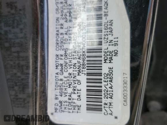 ✅ 1998 Lexus GS 400 • VIN: JT8BH68X7W0001367 • Lot: 65174015. Listed on Copart with 277,512 mi. Free auction sales archive from the USA and detailed vehicle history report at DreamBid. Image 13.