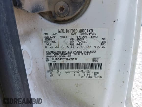 ✅ 2006 Ford F-250 XL • VIN: 1FTSX21P16EB98689 • Lot: 42651454. Listed on IAAI with 249,074 mi. Free auction sales archive from the USA and detailed vehicle history report at DreamBid. Image 9.